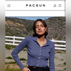 Brandy Melville/John Galt NWOT Blue Carolyne Long Sleeve Button Up Top